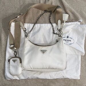 Prada Re-edition 2005 Nylon white Chain Shoulder Bag Crossbody Purse